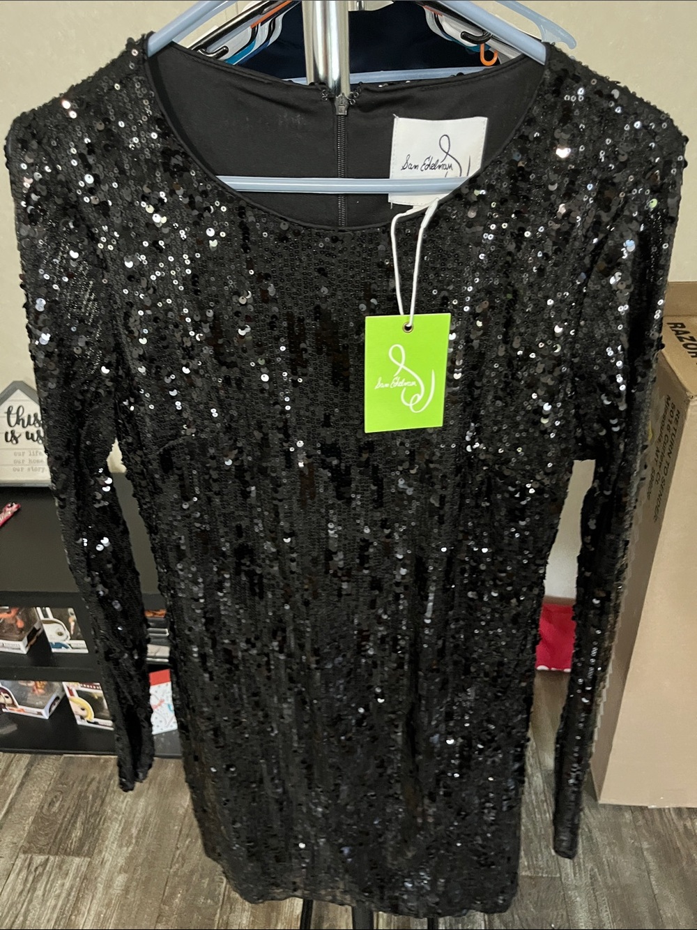 Sam Edelman Black Sequin Long-Sleeve Dress